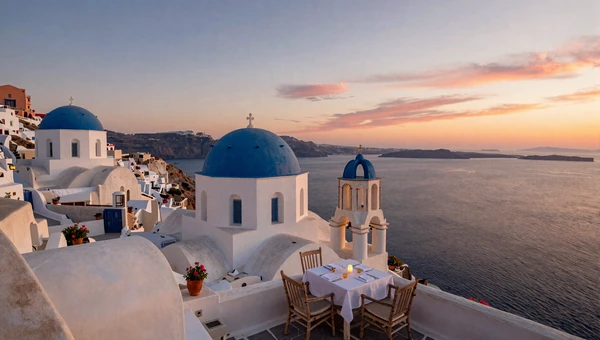 Santorini sunset over the caldera - iconic Greek island for romantic getaways