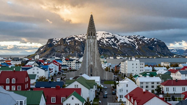 Colorful Reykjavik cityscape with Hallgrimskirkja church and harbor - the best city for meeting Icelandic women for dating