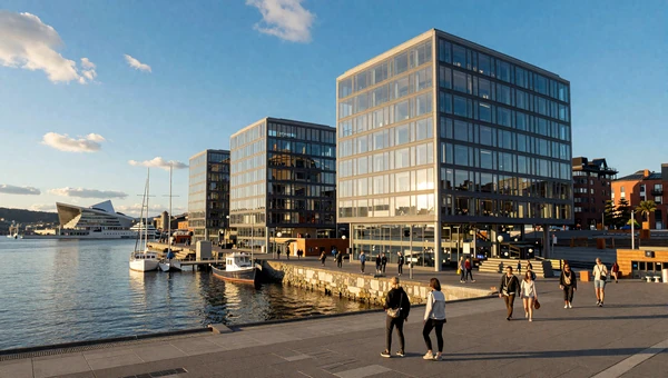 Oslo waterfront at Aker Brygge - modern Norwegian capital for meeting women