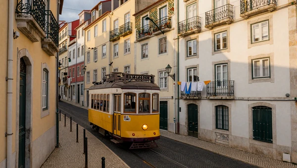 Lisbon Alfama district with yellow tram - top city for Portuguese women dating