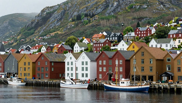 Bergen Bryggen wharf with colorful wooden houses - romantic Norwegian city for dating