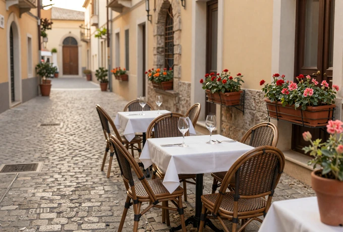 Romantic European cafe setting in a Mediterranean town perfect for a first date with a European woman