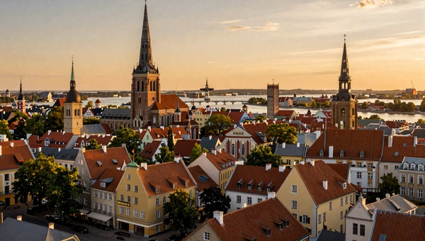 Riga Old Town skyline with medieval church spires and Daugava river - Latvia's capital for meeting Latvian women