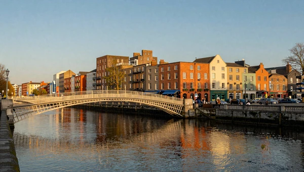 Dublin city along the River Liffey at golden hour - Ireland's capital for dating Irish women