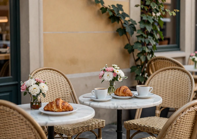 Charming European cafe terrace representing the romantic culture HappyCity celebrates