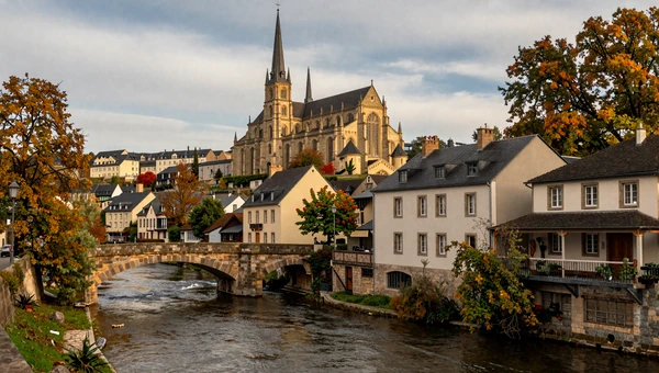 Echternach old town with Basilica of Saint Willibrord - charming Luxembourg city for dating