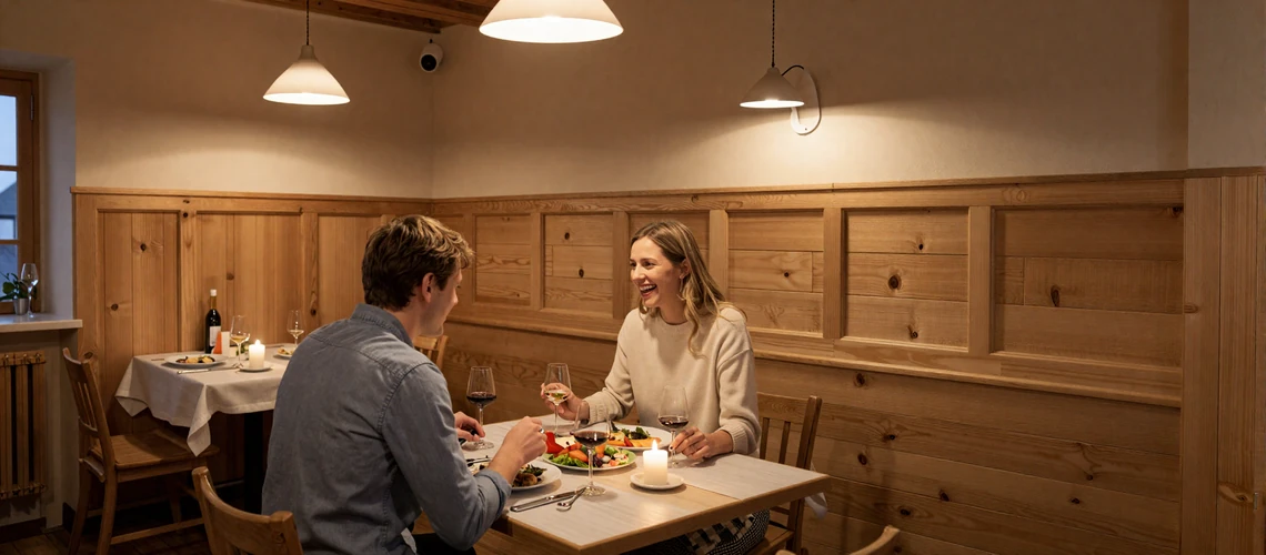 Couple enjoying dinner at a traditional German restaurant - authentic German dating culture