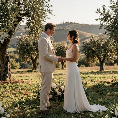 HappyCity couple at their wedding ceremony in the Tuscan countryside